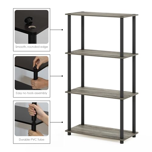Furinno Turn-N-Tube Storage Shelves, 4-Tier Book Shelf, Corner Shelf, Toolless Open Shelves, for Organization and Storage, Living Room, Bedroom, Entryway, Laundry, Grey Oak - image 5