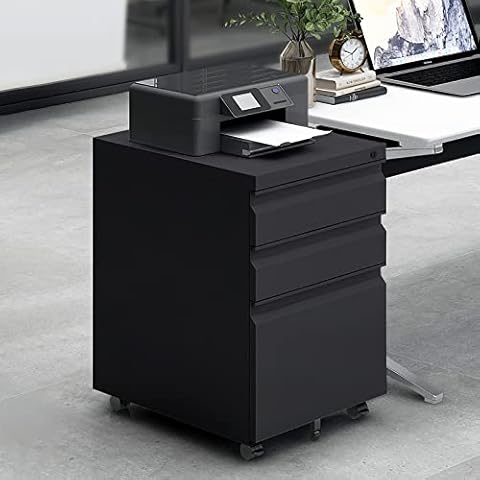Galunt 3 Drawer Mobile File Cabinet with Lock, Under Desk Metal Vertical Rolling Filing Cabinet for Legal Letter File Anti-tilt Design Office Rolling File Cabinet Cover
