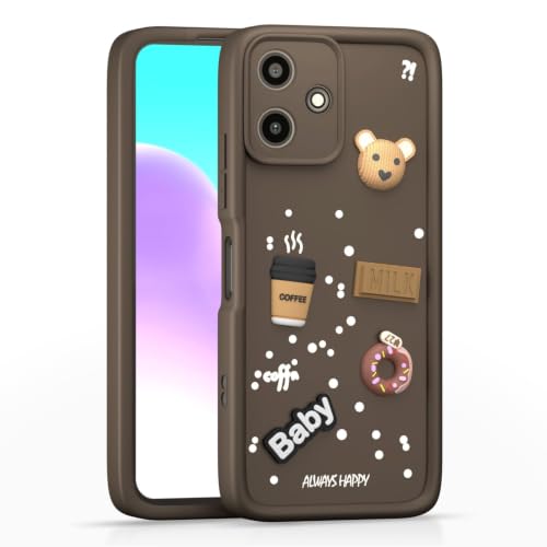 Image of Bintage Cute Fun Ball | Taddy Cartoon 3D Smiley Coffee Cup | Milk Donut | Full Camera Protection Back Cover Compatible for Mi REDMI 12 5G / 12 4G - Brown