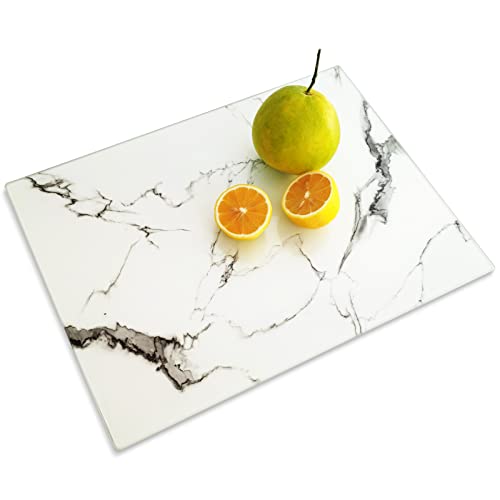 Jambalay Glass Cutting Board ,Tempered Glass Cutting Boards For Kitchen Dishwasher Safe,16 X 12 Inch Set Of 1, Rectangle Board With Rubber Feet,Scratch Resistant, Heat Resistant, Non-Slip,White #TOP1