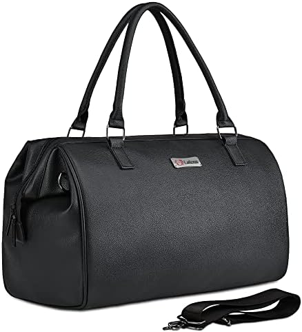 LOKASS Travel Duffel Bag Leather Carry on Overnight Weekender Duffle Bag with Wet/Dry Pocket for Gym Women, Men (Black) 1 LOKASS Travel Duffel Bag Leather Carry on Overnight Weekender Duffle Bag with Wet/Dry Pocket for Gym Women, Men (Black)