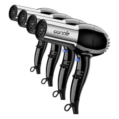 Image of Conair Hair Dryer,1875W Full-Size Hair Dryer with Ionic Conditioning,Blow-Dryer,Tourmaline Ceramic Technology for Quick Drying,Black /Chrome,(Pack of 4)