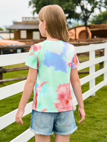 Image of Haloumoning Girls Tie Dye Short Sleeve Shirt 5-14 Years | Kids Summer Fashion, Girls shirts,Girls tshirt,Tops for girls,Tie dye shirts,Crewneck Tops, Casual Tees