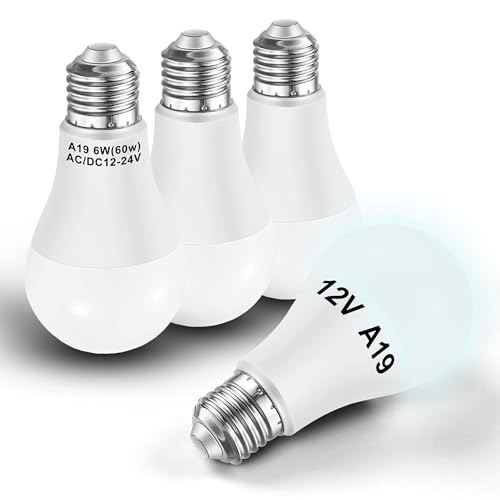 AC/DC 12V-24V E26 E27 Base A60 A19 6000K Daylight White 700lm 6W 4 Pack