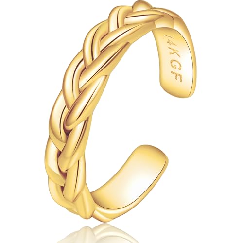 Melshabt 14K Gold Filled Toe Rings for Women Adjustable Wrap Open Foot Rings Hypoallergenic 14K Real Gold Toe Rings Summer Beach Jewelry