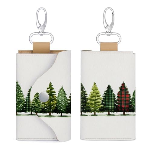Row of Christmas Trees Country Plaid Key Holder Bag PU Leather ID Card Holder Keychains Case Cover for Men Women3