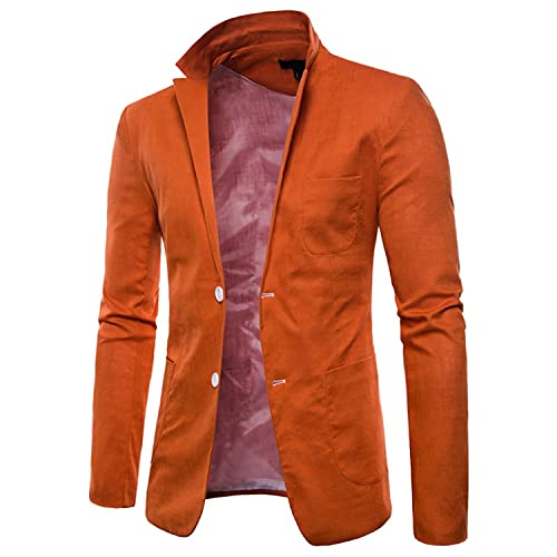 Men's Classic 2 Buttons Slim Fit Cotton Linen Suit Blazers Casual Lightweight Jacket Sport Coat Lapel Spring Autumn Blazer (Orange,XX-Large)2