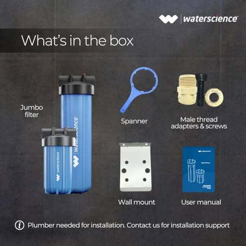 Image of WaterScience RIO Single Stage 20-Inch Mainline Hard Water Filter for Tank | Water Softener for Home | Applicable for 2BHK Home & Bathroom | Whole House Water Filter | Wall Mount - 2Y Warranty