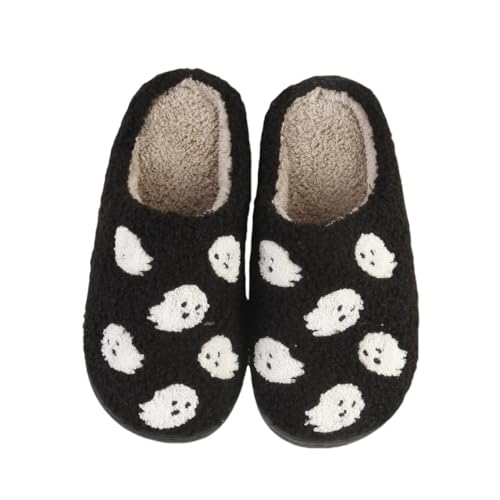 HFBAOEGU Halloween Slippers For Womens Mens Home Elastic Comfy Retro Memory Foam Fuzzy Soft Bedroom Plush Warm Anti-Skid Sole Winter Wool Lined Indoor Outdoor House Shoes