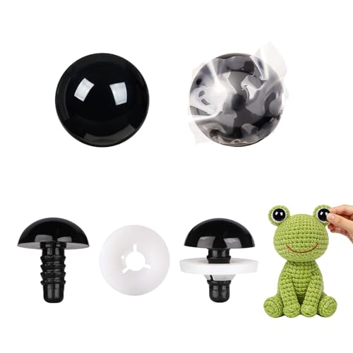 Vanblue Upgraded Safety Eyes for Crocheting 30mm 20pcs Scratch-Resistant Black Crochet Eyes with Eco-Friendly Washer Snap on Easily and Securely Strong Amigurumi Eyes Smooth Edges for Stuffed Animals