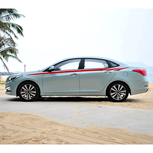 Ramuel Sports Racing Stripe Stickers Car Body Door Side Stripe Graphic Vinyl Decals Waistline Decal Long Stripes Vinyl Sticker For Cars Suv Sedan Vehicles Universal (2Pcs Red） #TOP4