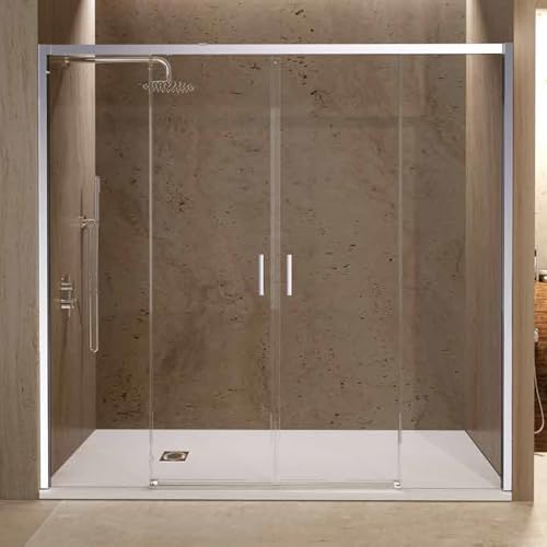 Mampara Ducha Frontal 2 Fijos + 2 Puertas Corredera | Vidrio Templado 6mm Antical | Altura 195cm | Perfil Cromo 180cm (adap. 176,1-181)