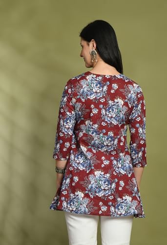 Image of feranoid Floral Print Angrakha 3 Sleeves Flared Kurti
