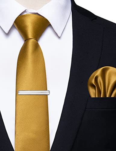 Image of YourTies Skinny Ties for Men Satin 2.4 inch Slim Necktie with Pocket Square Tie Clip Set Solid Color Wedding Party Business