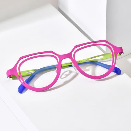 Image of FONEX Colorful Pure Titanium Glasses Frame Women Retro Round Eyeglasses