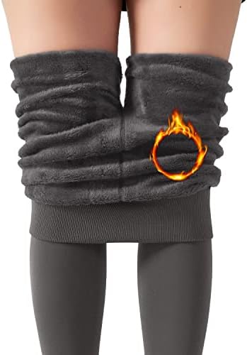 Iserkafe Fleece Lined Leggings Women Winter Warm Thick Tights Thermal Velvet Pants Tummy Control Soft Stretchy Grey