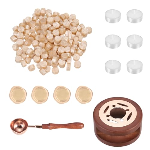 Kit de sellado de cera PATIKIL con calentador de madera para decorar sobres y cartas