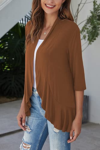 Image of Bluetime Women Casual Lightweight Open Front Cardigans Soft Draped Ruffles 3 /4 Sleeve Cardigan (S-3XL)