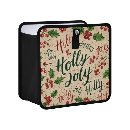 Image of Car Trash Can Organizer Bin with Adjustable Strap for Back Front Seat Console Waterproof Leakproof Collapsible Portable 11 Inch Beige Cherries Holly Jolly