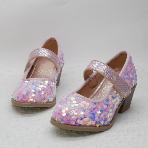 Girls Low Heels Glitter Sequin Girls Dress Shoes Sparkle Princess Mary Jane Party Wedding Pumps3