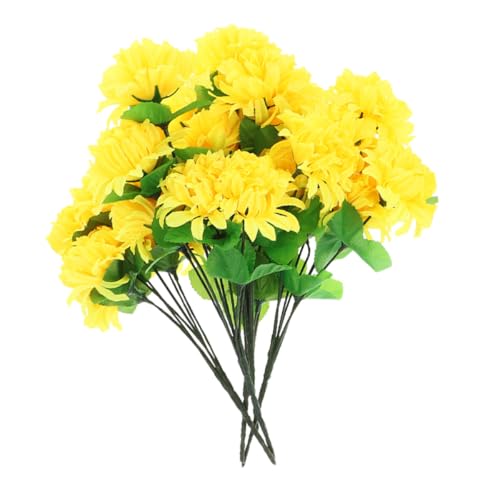 Ipetboom Ramo de 4 Flores Artificiales de Crisantemo Amarillo, Decoración Floral para Cementerio y Exteriores, Flores Falsas Conmemorativas Resistentes para Lápidas y Tumbas