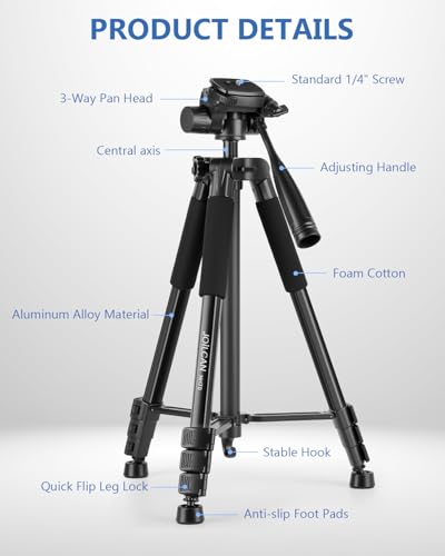 JOILCAN 67\" Phone iPad Tripod, Professional Camera Tripod Stand for Tablet iPhone with 2-in-1 Holder & Carry Bag, Extendable Travel Tripod for Cellphone Camera Video Recording Live Stream Vlogging