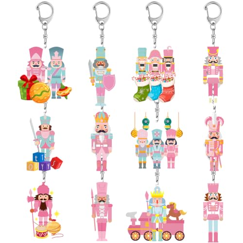 JIUGUOBAO Lot de 12 porte-clés Casse-noisette de Noël Rose | Casse-noisette pour Noël, anniversaire, décoration