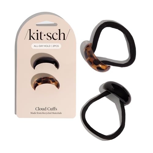 Kitsch Small Hair Cuffs for Braids & Ponytails - Sleek Hair Ties No Damage for Women | Recycled Plastic & Nylon Elastics | Stylish & Durable - Black & Tort | Ideal Gifts for Women 2pcs