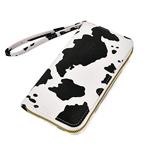 Cow Print PU Leather Wallet Zip Around Cash Coin Card Phone Holder Women Girls Wallet Long Wristlet Purse Clutch Handbag