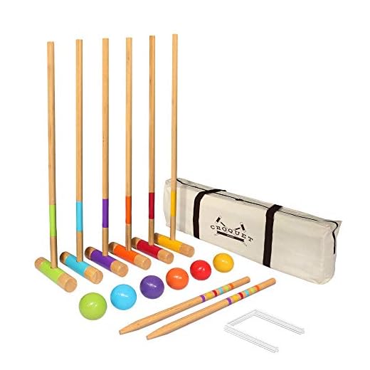 GoSports Standard Croquet Set Includes Six 27" Mallets, 6 Balls, 9 Wickets, 2 End Stakes and Case, Natural (CROQUET-02)