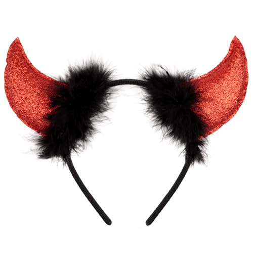 Needzo Red Glitter Devil Horns Headband, Halloween Hair Accessory for Women, One Size Fits Most