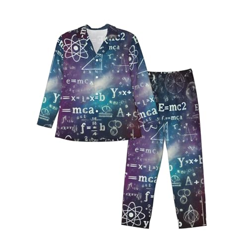 Mens Long Sleeves Pajama Set Math Physics Formulas Cozy Two-Piece Loungewear For Nighttime Comfort,Casual Wear
