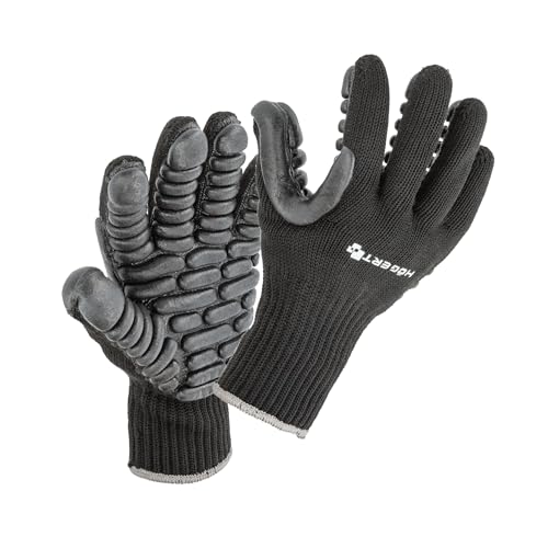Högert Technik BROL - Guanti protettivi anti-vibrazione rivestiti in PU nero, misura 10, assorbono gli urti, resistenti all'abrasione, ideali per lavorare con attrezzi pesanti