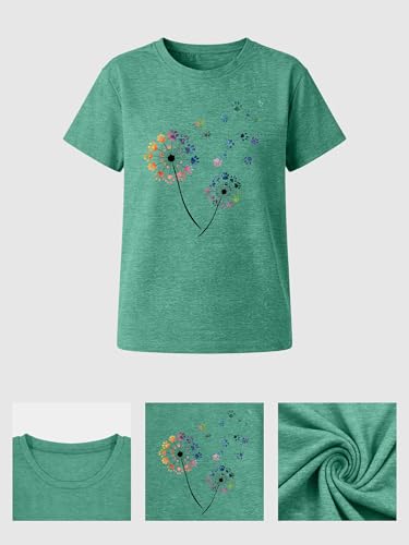 Image of Anbech Womens Dandelion Graphic T-Shirts Teen Girls Cute Sunflower Print Casual Tee Tops