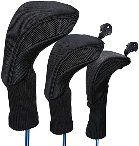 3 PCS Golf Head Cover Club Headcover Set for Drivers Fairway Woods Hybrid Fit Oversized Club Men Women (Black)