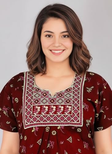 Image of Women's Cotton Jaipuri Nighty Gown - Pack of 2 Rajasthani Print Maxi Night Dress with Pocket - Soft & Comfortable Ladies Sleepwear & Loungewear