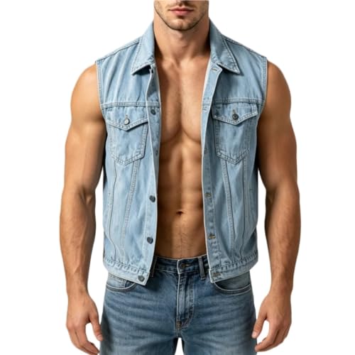 Gilet de moto sans manches homme veste en jean cargo avec poches pratiques