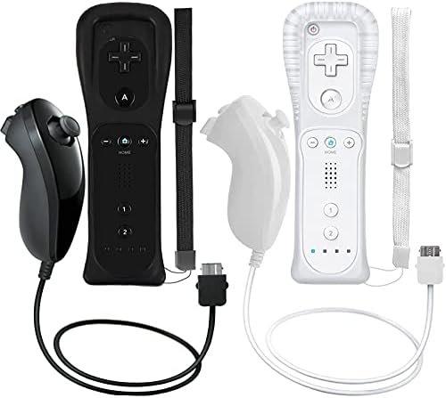 ZeroStory 2 Packs Wireless Controller and Nunchuck for Wii and Wii U Console, Gamepad with Silicone Case and Wrist Strap (Black and White)