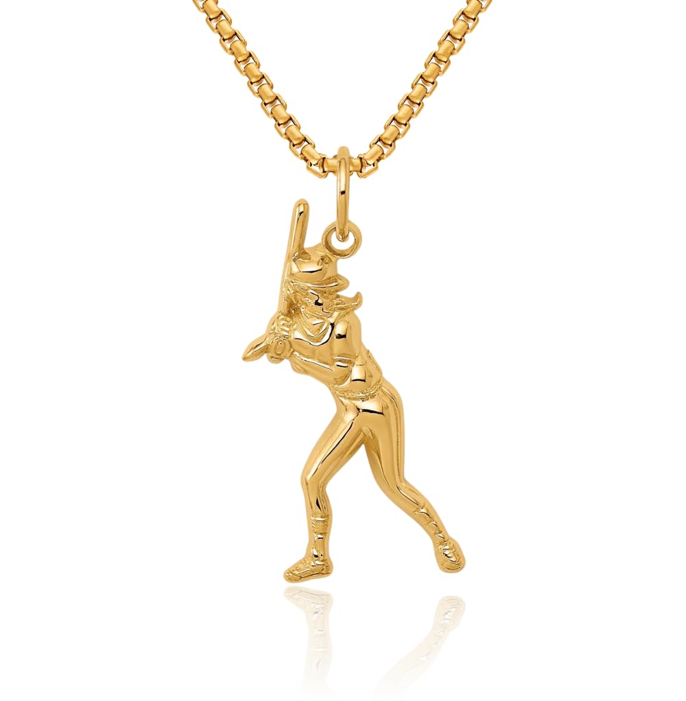 IceCarats 14K Solid Yellow Gold Female Baseball Batter Necklace Softball Charm Sports Pendant