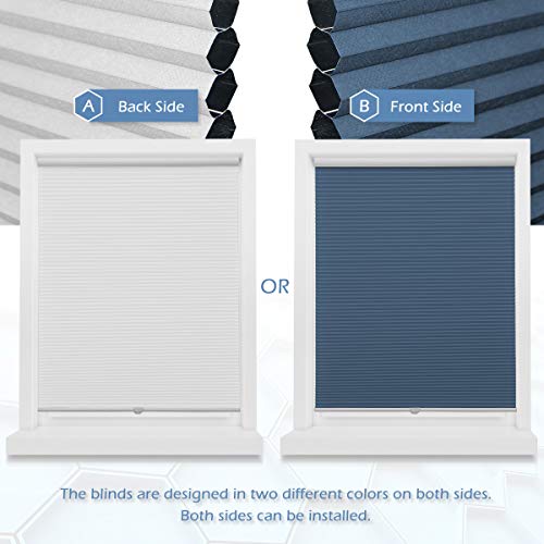 Cellular Shades Blackout Cordless Cellular Blinds Honeycomb Blinds Window Shades Room Darkening Shade Ocean Blue-White, 36"(W) X 64"(H) #TOP2