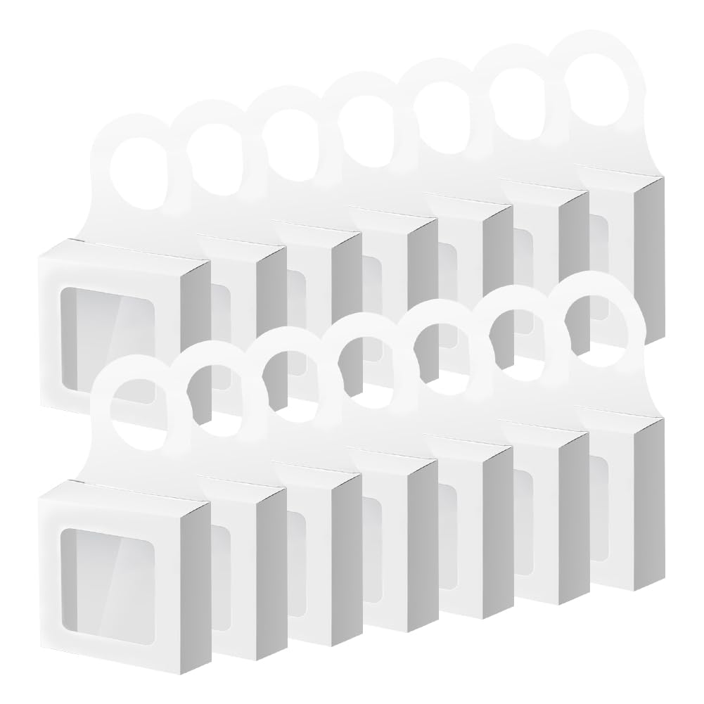 HugeDE 20 Pcs Foldable Wine Bottle Boxes with Window Kraft Paper Wine Bottle Boxes Hanging Gift Boxes Empty Bottle Hanger Favor Box for Champagne Chocolate Cookie Boxes white