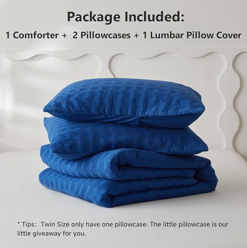 Image of Simple&Opulence 100% Cotton Waffle Weaving Comforter Set-2 Pieces Bedding Set(1 Comforter and 1 Pillowcase), Lightweight Soft Breathable Comforter Bed Sets for All Season(Navy Blue, Twin)