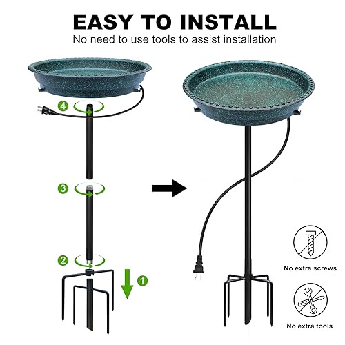 Bird Wish TU-666 Heated Bird Bath, Stable 5-Prong Metal Base Thermostat Control Weather Resistance All Seasons Available 75W Heated Bird Baths thumb #6