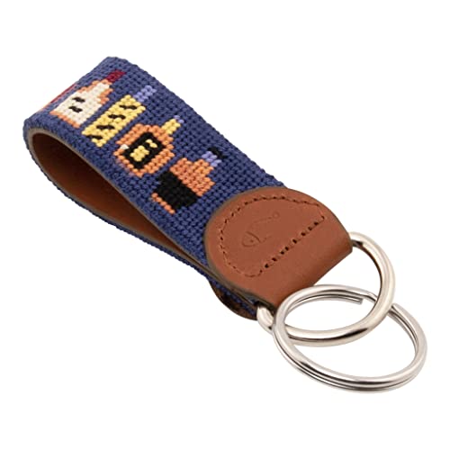 Image of Leather Hand-Stitched Needlepoint Key Fob or Key Chain