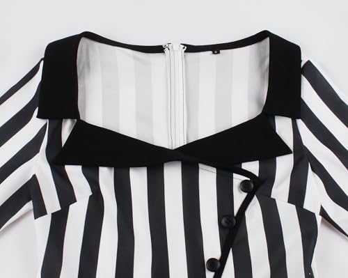 Wellwits Women's Collared Stripe 3/4 Sleeves Vintage Work Dress3