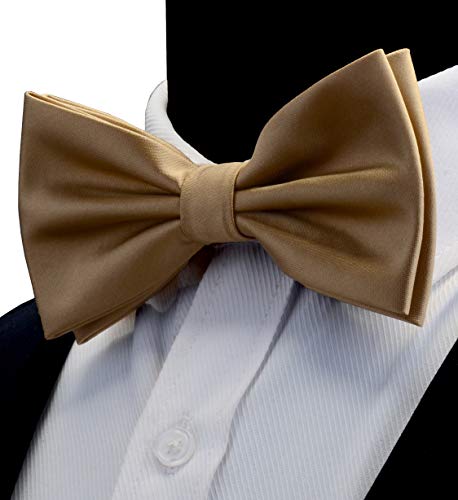 Image of GUSLESON Men's 3-pc Solid Color Bow Tie Gift Set - Double‑Fold Pre-Tied Bow Tie, Pocket Square, Cufflinks - Wedding Formal Party
