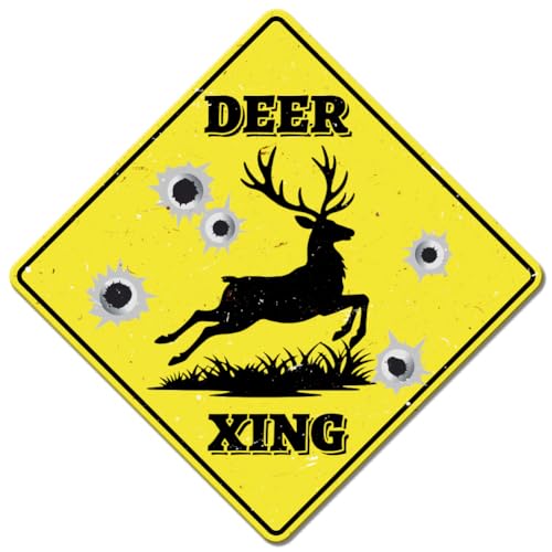 GLOBLELAND Warning Running Deer Metal Tin Yellow Deers Vintage Tin Signs Sign Wall Decoration Bar Country Home Decor Caution Deer Crossing Holes Xing Sign Metal Tin Sign Outdoor Decorations