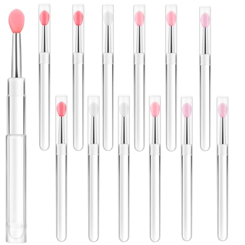 12 Pcs Lip Mask Applicator, Silicone Lip Brush with Caps Reusable Lip Balm Applicator Makeup Beauty Brushes for Lipstick Gloss Mask Oil (4 Colors)