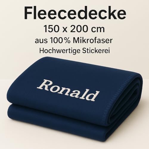 Pet-Jos Personalisierte Kuscheldecke Bestickt mit Namen oder Wunschtext Bestickt, Decke 200 cm x 150 cm, Wohndecke mit Stickerei, weiche und kuschelige Sofadecke (Blau)