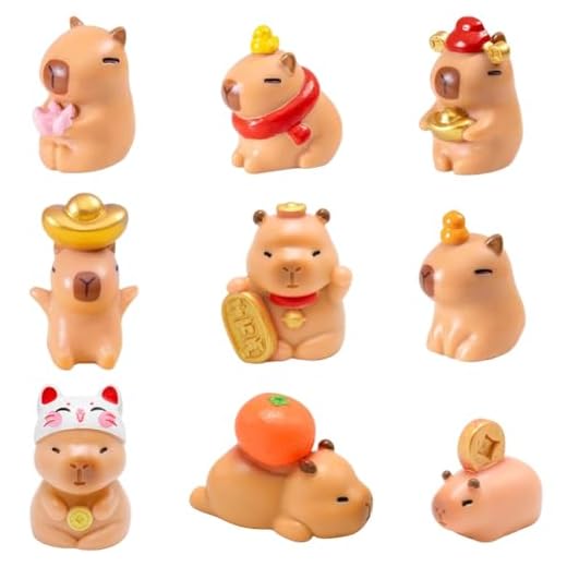 GVMJHYK 9 Pcs Mini Capybara Figuras Decoraciones para Tartas, Mini Capybara Jardín de Hadas Decoración para Niños Cumpleaños Baby Shower Fiesta Pastel Casa de Muñecas Escritorio